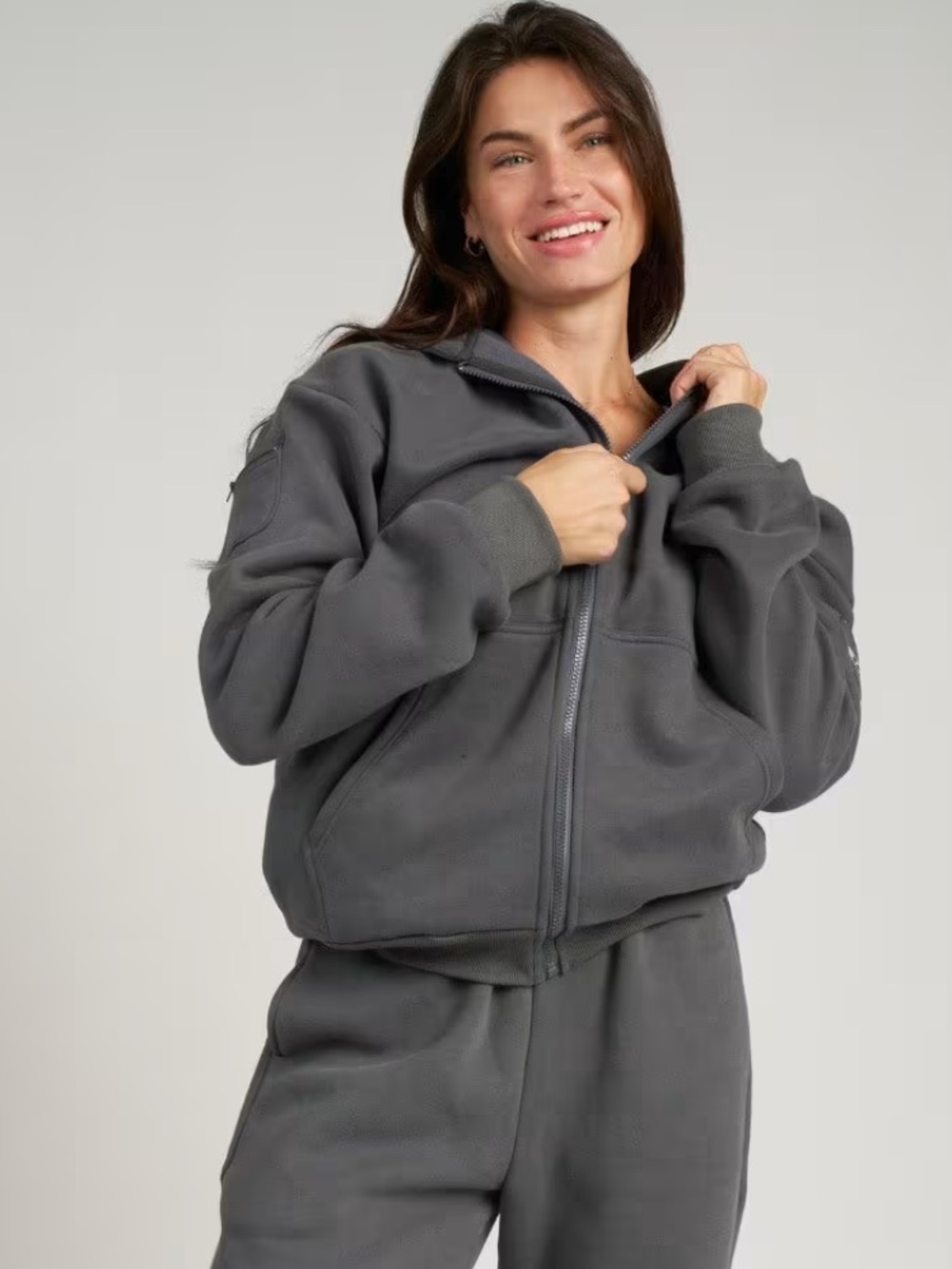 Comfrt Travel Essentials Zip Hoodie Gray Medium Unisex